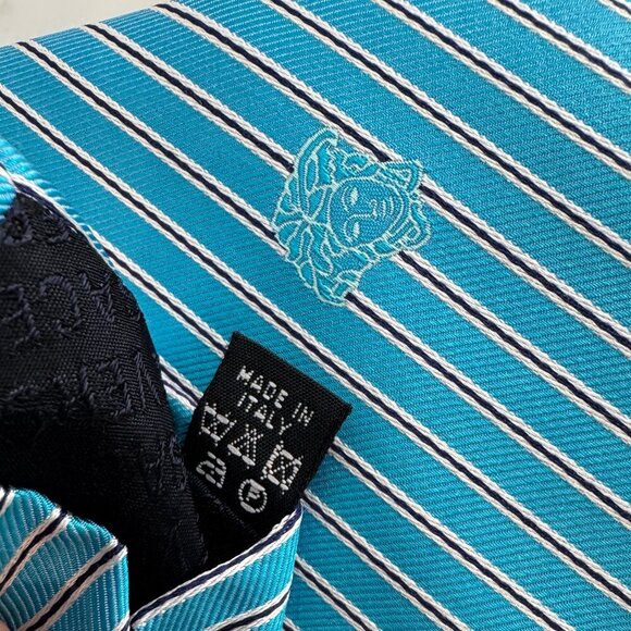 Versace Made in Italy Blue Stripe Silk Tie Medusa Logo | 100% Silk - Picture 6 of 8